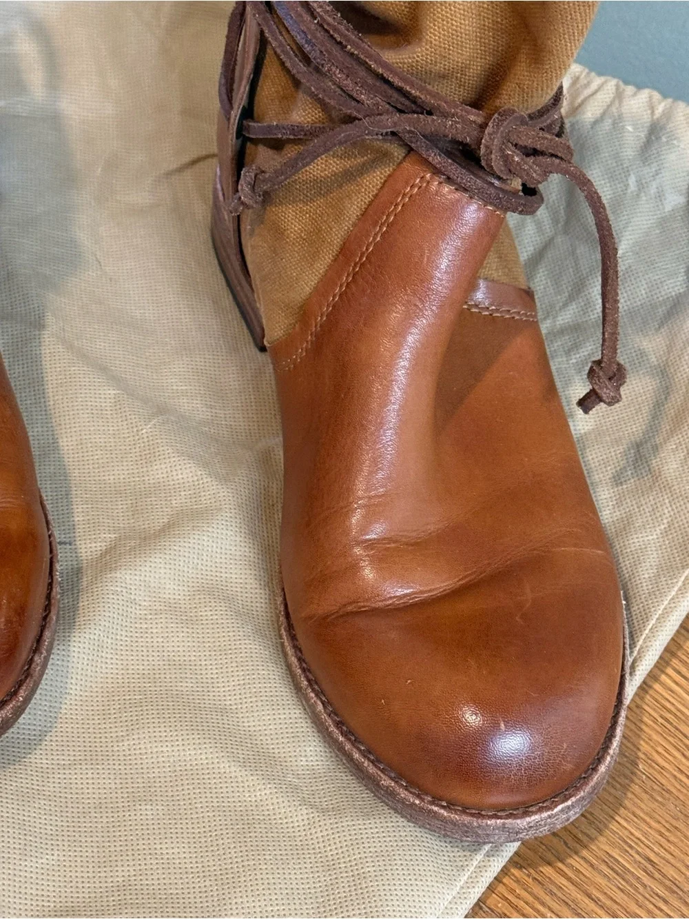 Patricia Nash Sabbia Brown Leather Canvas Womens Boots Size 8.5 w Bag